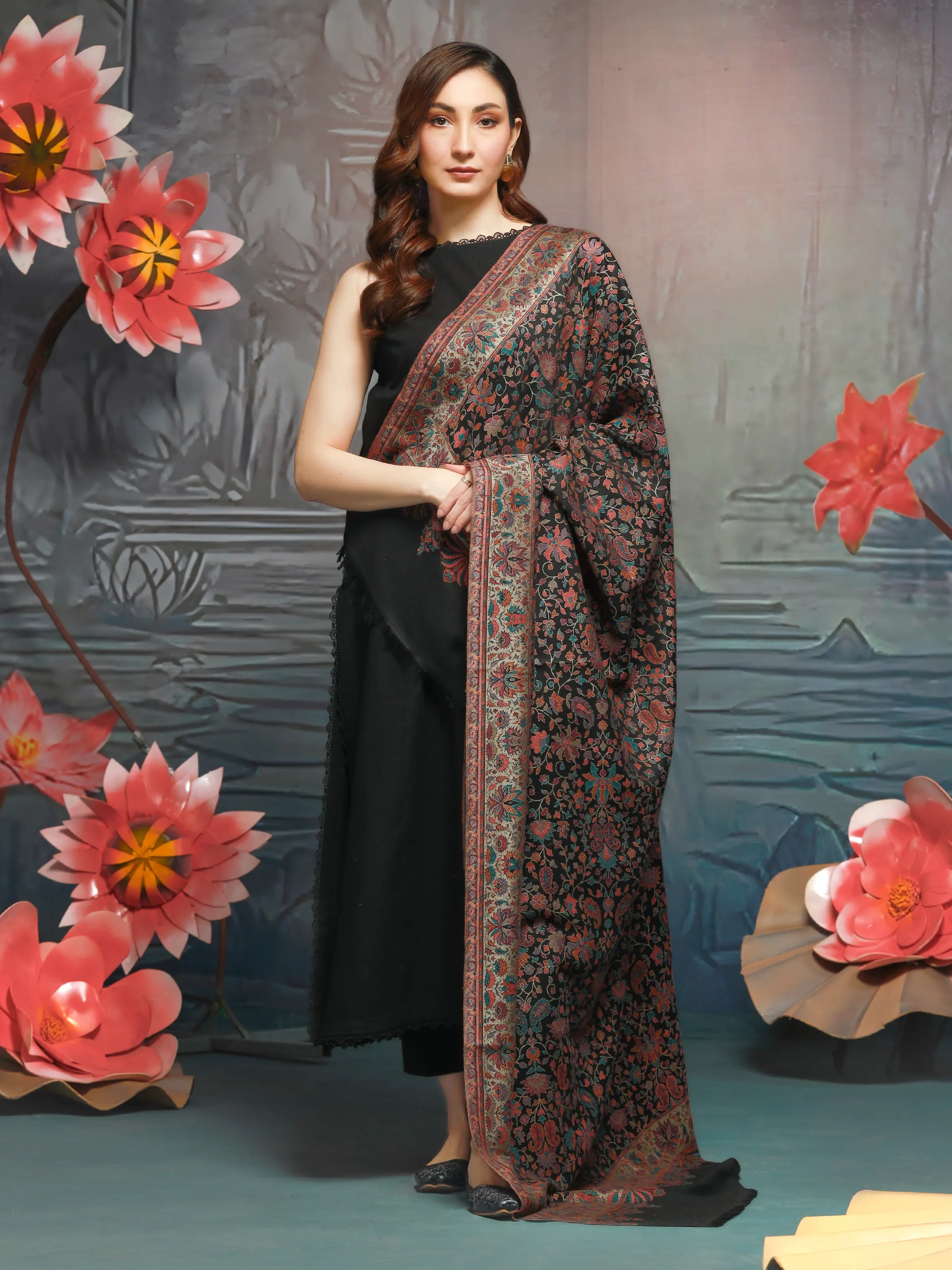 Pashmina Jacquard Zari Shawl - EWMS5-035 Trendy Knitted Shawl Wrap