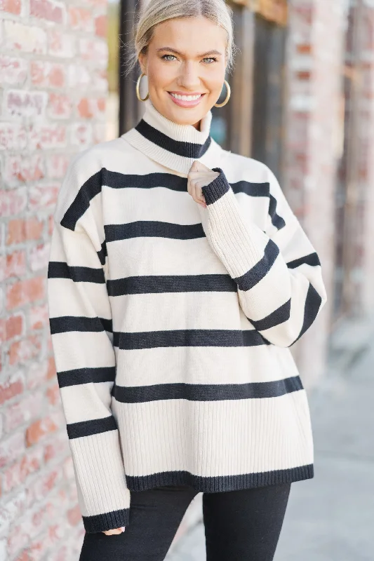 Have Your Fun Natural Striped Turtleneck Sweater Tailored Straight A-Line