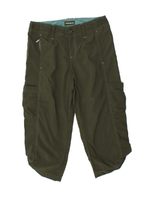 EDDIE BAUER Womens Straight Capri Cargo Trousers US 2 XS W30 L21 Green Trousers Harem Relaxed Fit