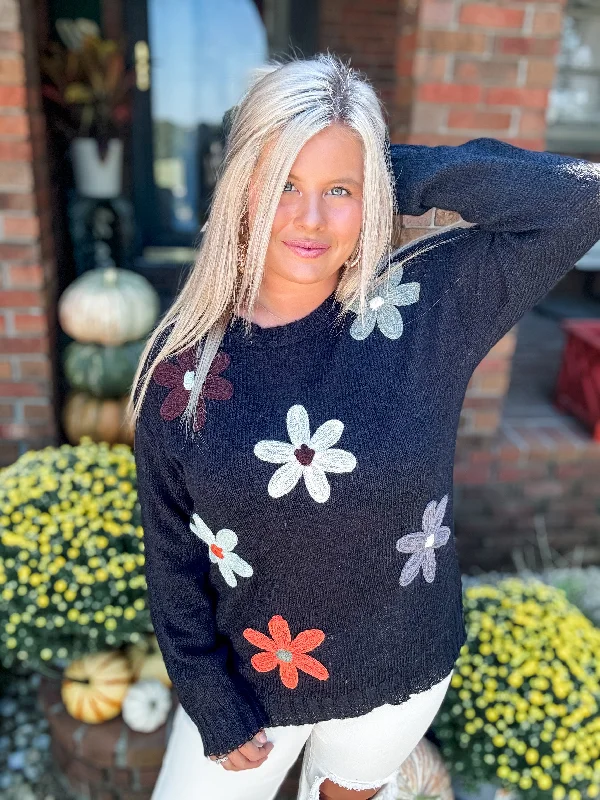 Wildflower Wind Sweater - Black Polka Dot Checkered Tartan