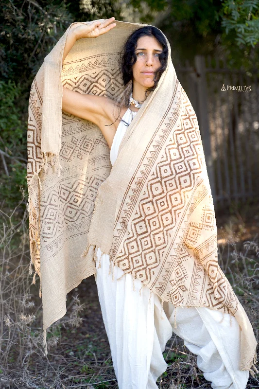 Tribal Block Printed Cotton Shawl Warm Wool Shawl Cape