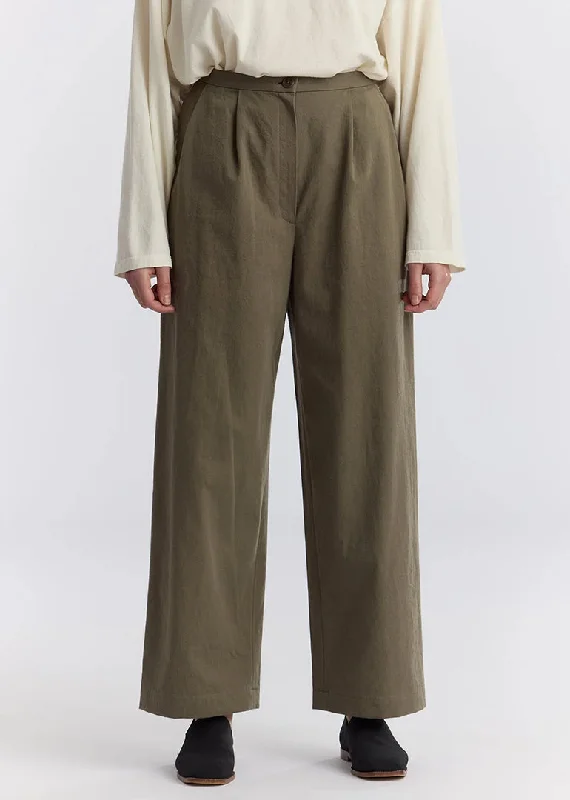 Black Crane - Straight Trousers in Dark Olive Trousers practical easy-care