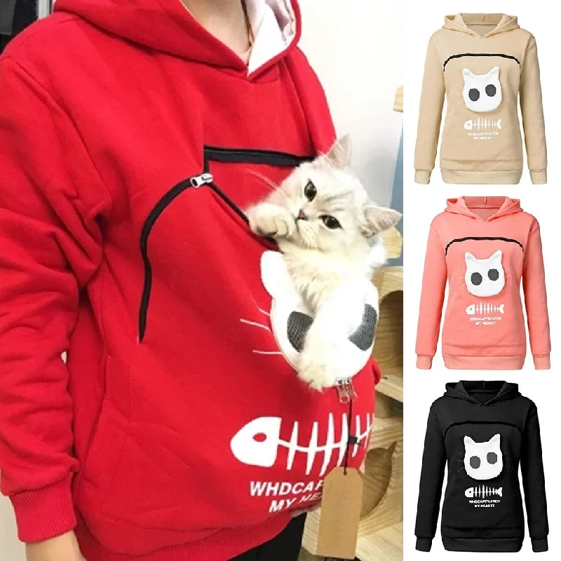 2019 winter women hooded sweatshirts Women's Sweatshirt Animal Pouch Hood Tops Carry Cat Breathable Pullover sweatshirts#g3 Peter Pan Collar