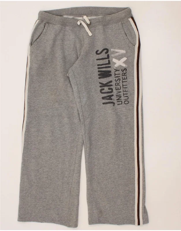 JACK WILLS Womens Graphic Tracksuit Trousers UK 12 Medium Grey Cotton Trousers Favorite Customer