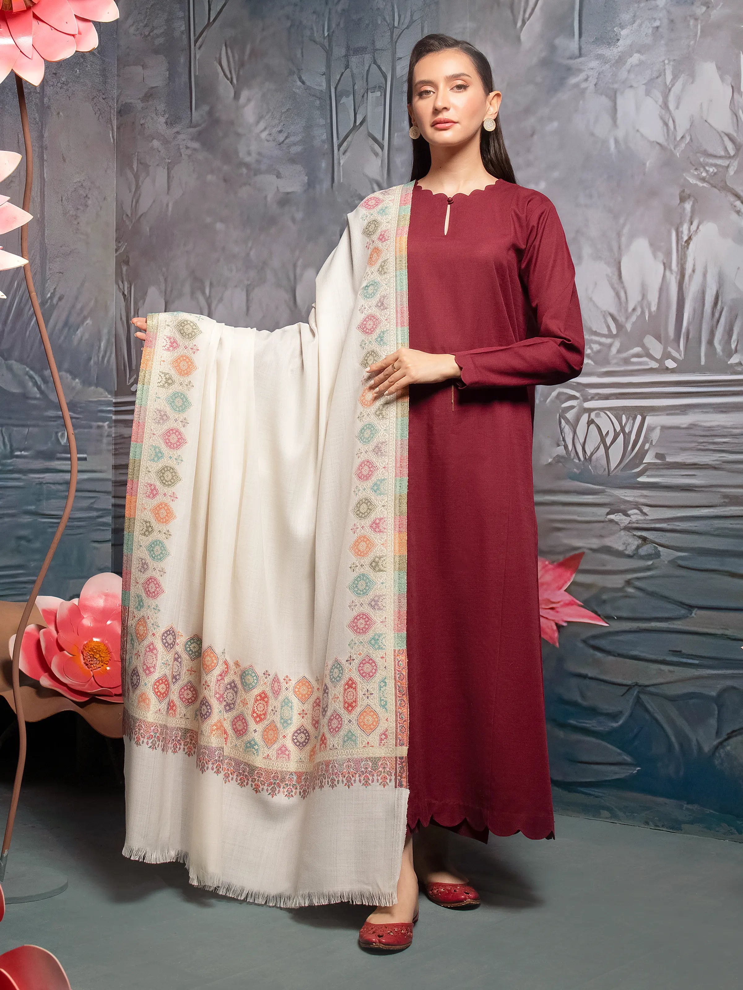 Pashmina Jacquard Zari Shawl - EWMS5-003 Warm Knit Shawl Wrap