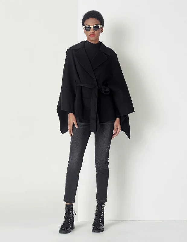 MARYLING Black Fashion Ladies Shawl Cape Coat Classic Wool Shawl Wrap