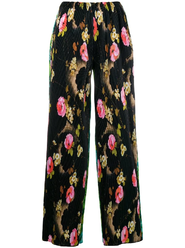 floral print pleated trousers Trousers Summer Linen