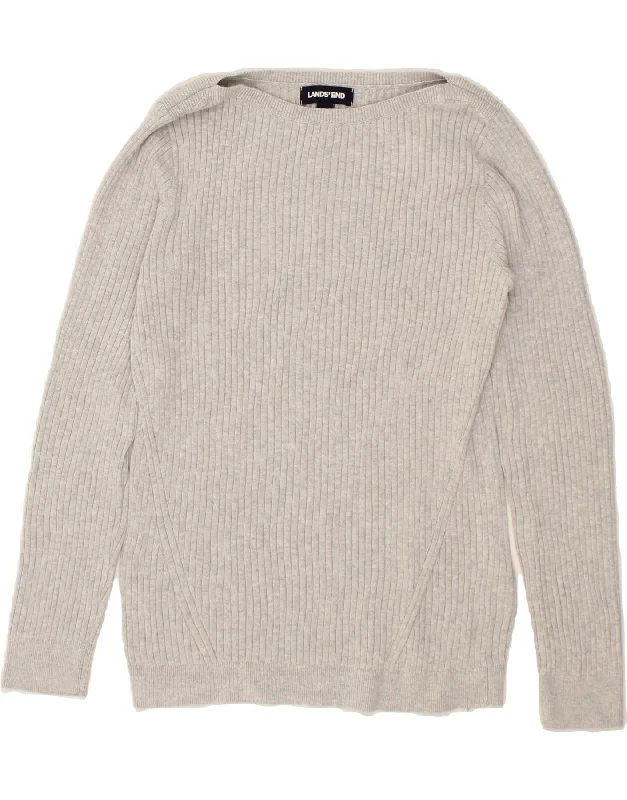 LANDS END Womens Boat Neck Jumper Sweater UK 10 Small Grey Cotton Satin Blend Silk Blend Wool Blend