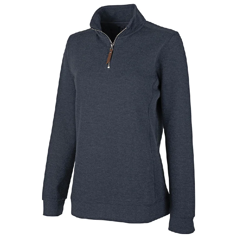 Charles River Women's Heather Navy Hudson Quarter Zip Pullover Notched Neck Pullover Charles River Women's Heather Navy Hudson Quarter Zip Pullover Notched Neck Pullover