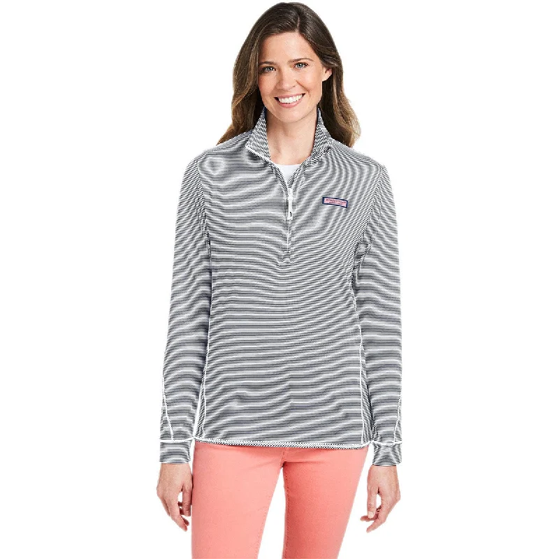 Vineyard Vines Women's Heather Grey Microstripe Sankaty Half-Zip Pullover Blouson Sleeve Pullover Vineyard Vines Women's Heather Grey Microstripe Sankaty Half-Zip Pullover Blouson Sleeve Pullover