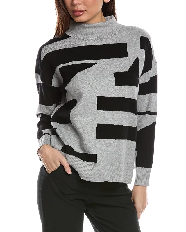 T Tahari Abstract Pattern Mock Neck Pullover Cashmere Luxurious Pullover