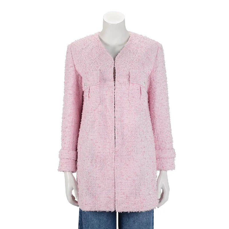 Chanel Pink Fantasy Tweed Collarless Jacket FR 38 Jersey Jacket Tulle Jacket Batik Jacket