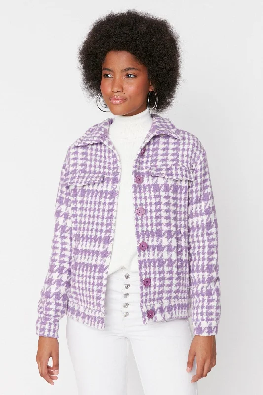 Lilac Buttoned Jacket Cachet Coat TWOAW20MO0118 Jersey Jacket Tulle Jacket Batik Jacket