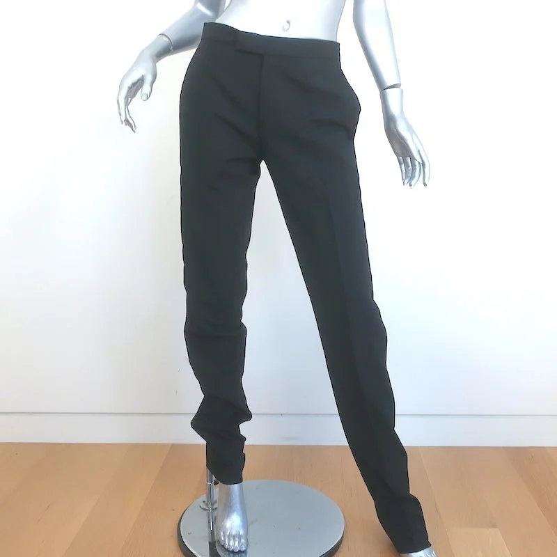 Dior Tuxedo Pants Black Wool-Mohair Size 46R Straight Leg Trousers Trousers Striped Patterned