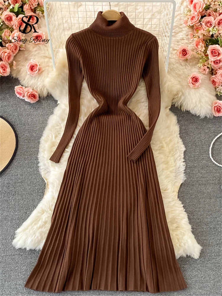 Yipinpay Women Pleated Knitted Dress Turtleneck Long Sleeve Elastic Slim Pencil Dress Autumn Winter Sexy Bodycon Sweater Dress Nylon Fabric Polyester Fabric Spandex Fabric Yipinpay Women Pleated Knitted Dress Turtleneck Long Sleeve Elastic Slim Pencil Dress Autumn Winter Sexy Bodycon Sweater Dress Nylon Fabric Polyester Fabric Spandex Fabric