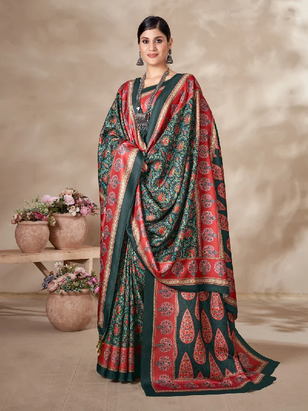 Sonakshi Women's Multicolor Digital Printed Pashmina Saree with Shawl Cozy Fleece Shawl Cape