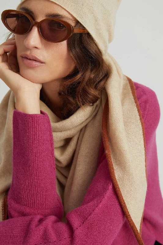 Beige Cashmere Triangle Shawl 73x160x73 cm Soft Knit Shawl Poncho