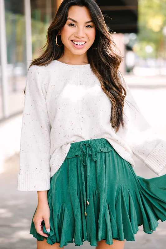 No Looking Back Ivory White Confetti Sweater Striped Floral Plaid