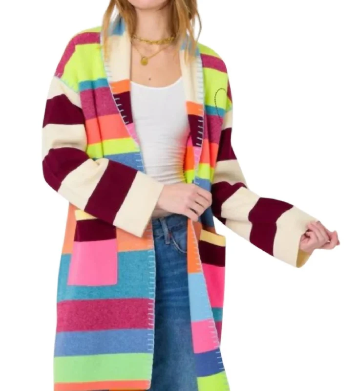 Shawl Collar Duster In Multi Soft Printed Shawl Wrap