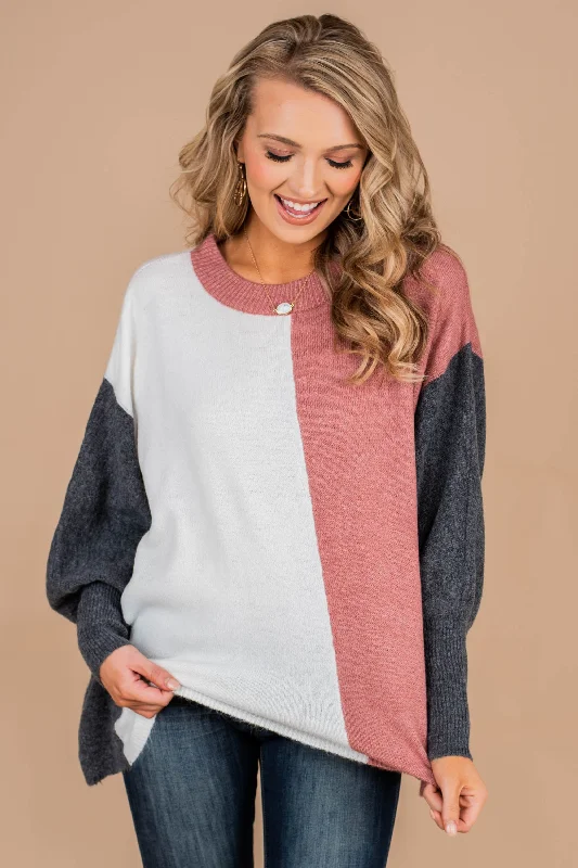 Take You Best Shot Mauve Pink Colorblock Sweater Satin Blend Silk Blend Wool Blend
