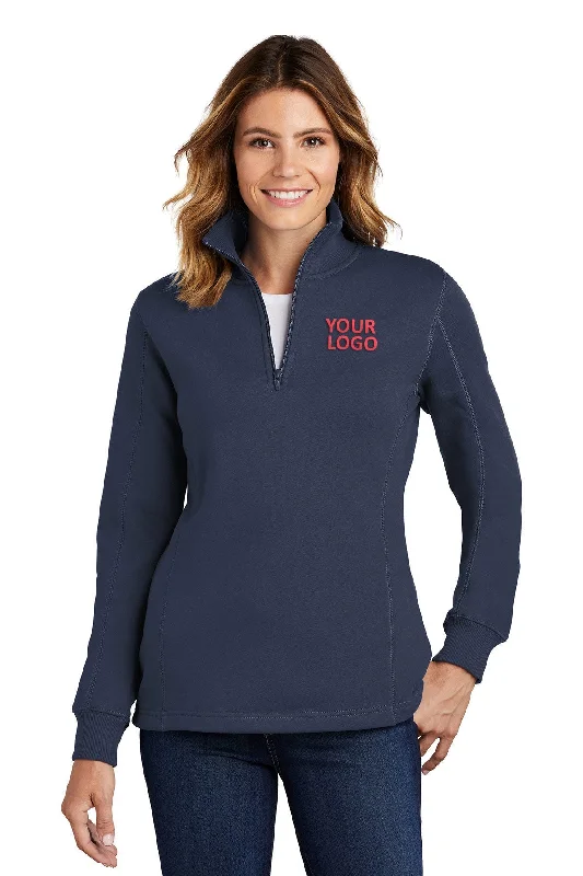 Sport-Tek Ladies Customized 1/4-Zip Sweatshirts, True Navy Hoodie with Rolled Sleeves Casual Relaxed