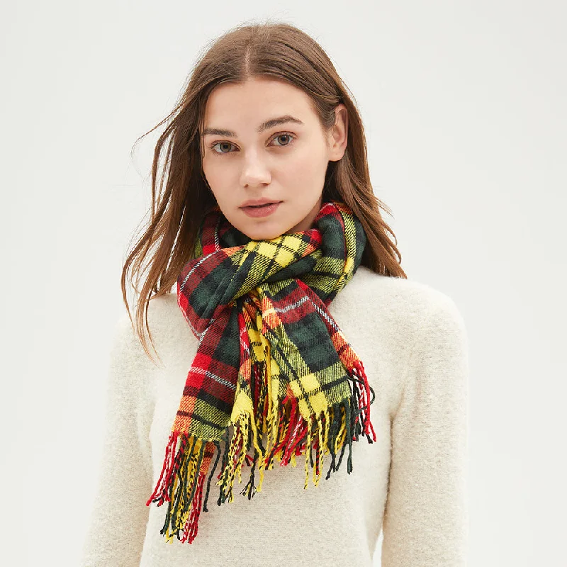Women's Winter Warm Scarf Tartan Plaid Shawl Soft Long Wrap Elegant Velvet Shawl Wrap