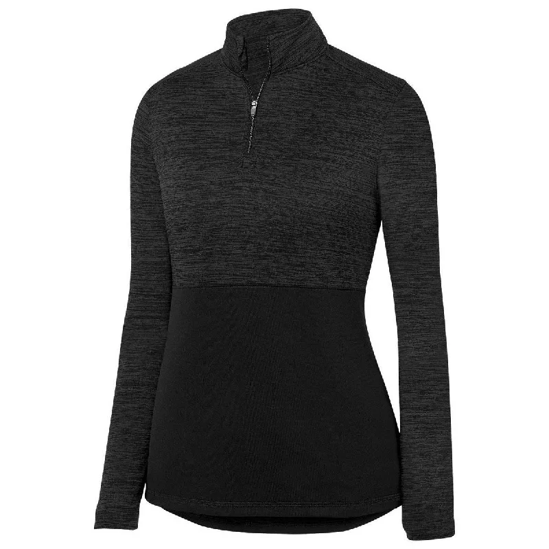 Augusta Women's Black Shadow Tonal Heather Quarter Zip Pullover Plunging Neck Pullover Augusta Women's Black Shadow Tonal Heather Quarter Zip Pullover Plunging Neck Pullover