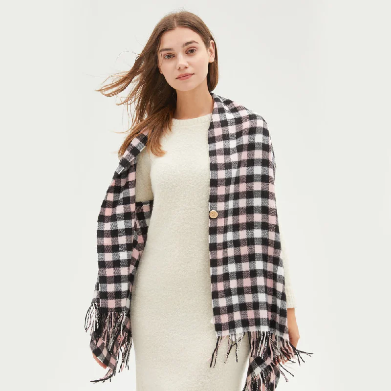 Women's Winter Warm Scarf Tartan Plaid Shawl Soft Long Wrap Stylish Fringed Shawl Cape
