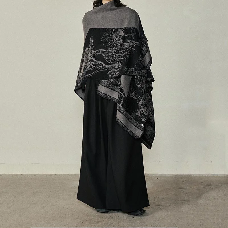 Slit Reversible Knitted Shawl Cape Warm Knit Shawl Wrap