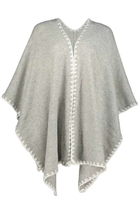 Shawl With Whipstitch Detail In Heather Grey Stylish Cashmere Shawl Cape