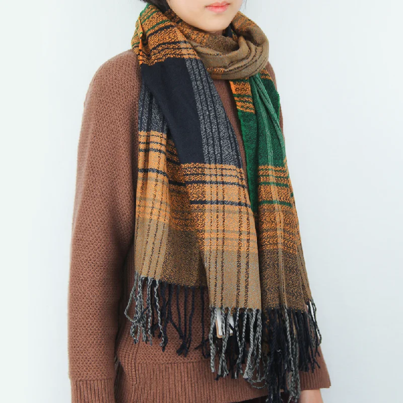 US Stock Women's Winter Warm Scarf Tartan Plaid Shawl Soft Long Wrap Cozy Chunky Knit Shawl