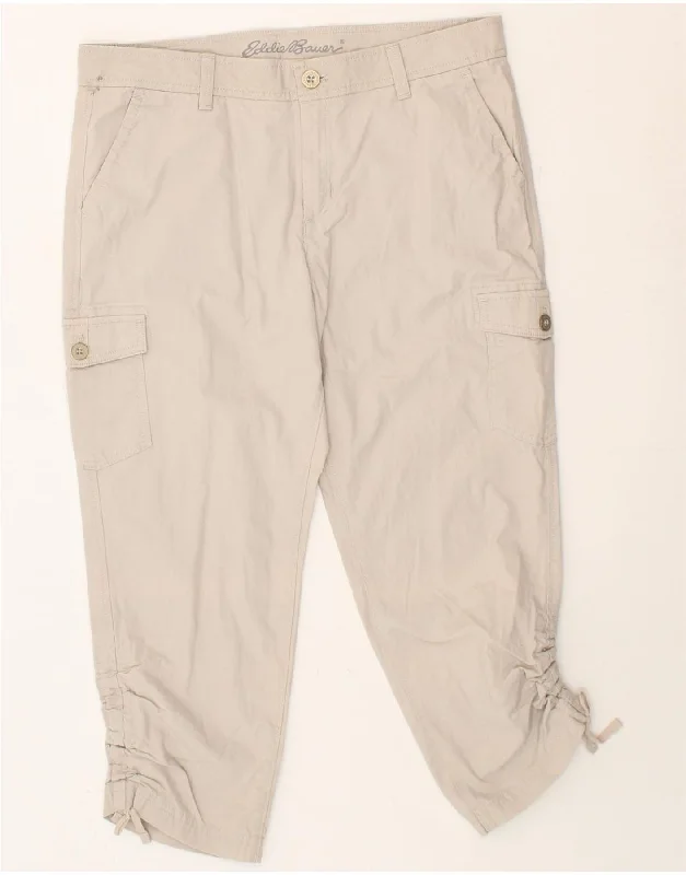 EDDIE BAUER Womens Capri Trousers US 12 Large W34 L25 Beige Cotton Trousers Ceremony Elegant