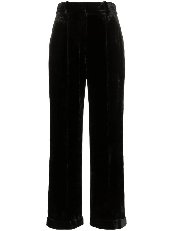 high waisted straight leg silk blend trousers Trousers fashionable chic