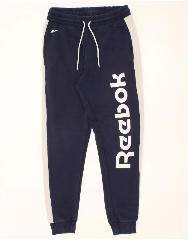 REEBOK Womens Tracksuit Trousers Joggers UK 4/6 XS  Navy Blue Colourblock Trousers Designer Luxury