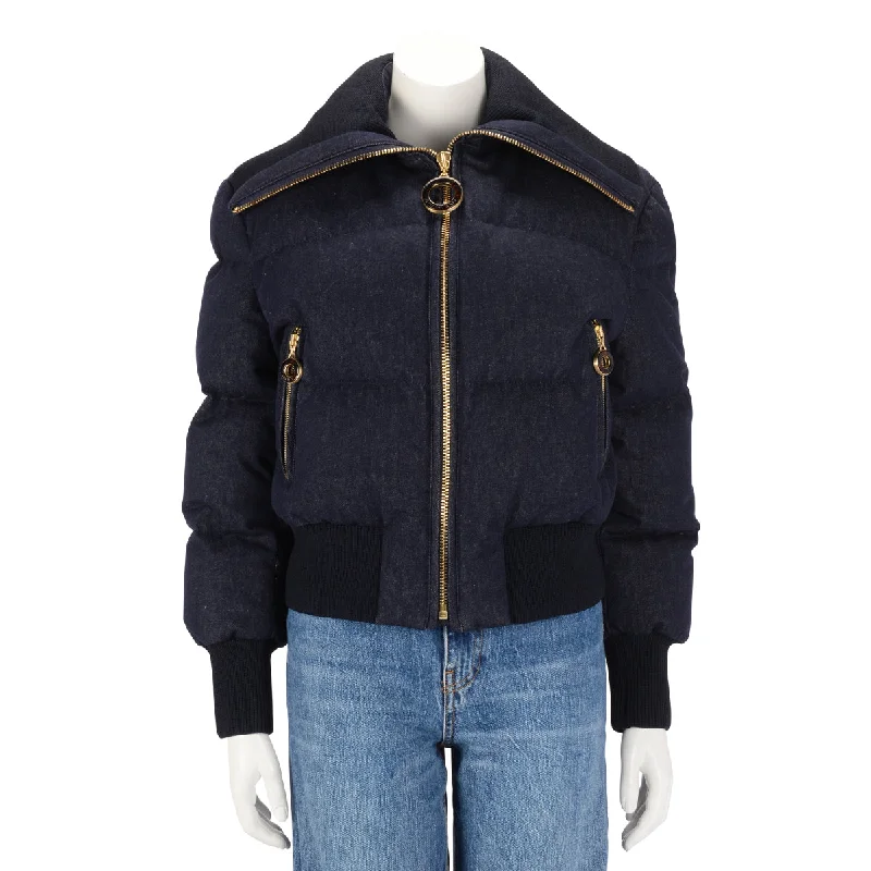 Zimmermann Midnight Blue Denim Luminosity Down Puffer Jacket 3 V-Neck Jacket Boat Neck Jacket Square Neck Jacket