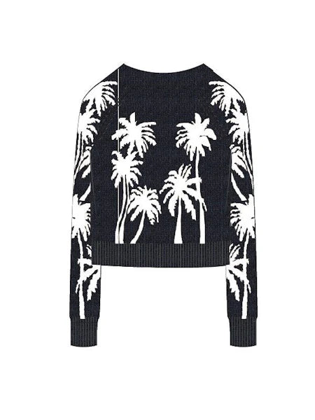 COTTON CASHMERE PALM TREE REVERSIBLE SWEATER Long Sweater Short Sweater Cropped Sweater