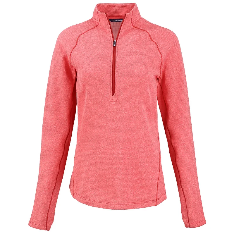 Cutter & Buck Women's Red Heather Peshastin Eco Recycled Half Zip Pullover Lantern Sleeve Elegant Cutter & Buck Women's Red Heather Peshastin Eco Recycled Half Zip Pullover Lantern Sleeve Elegant