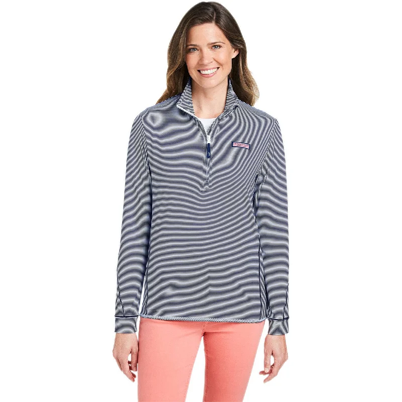 Vineyard Vines Women's Deep Bay Microstripe Sankaty Half-Zip Pullover Box Sleeve Comfort Vineyard Vines Women's Deep Bay Microstripe Sankaty Half-Zip Pullover Box Sleeve Comfort