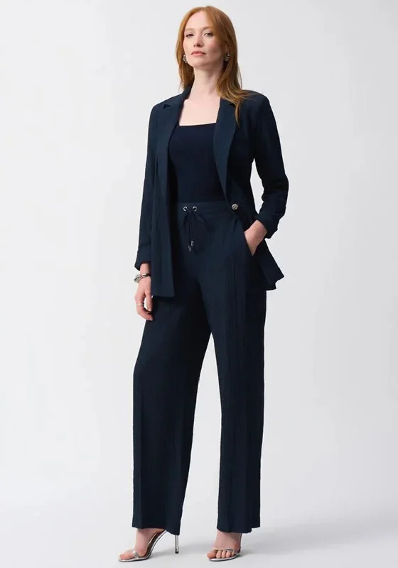 Joseph Ribkoff Seersucker Wide Leg Trousers, Navy Trousers Culottes Wide Leg