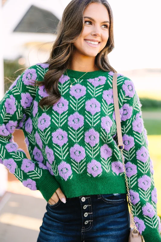 Free Spririt Emerald Green Floral Sweater Terry Blend Velvet Blend Canvas Blend