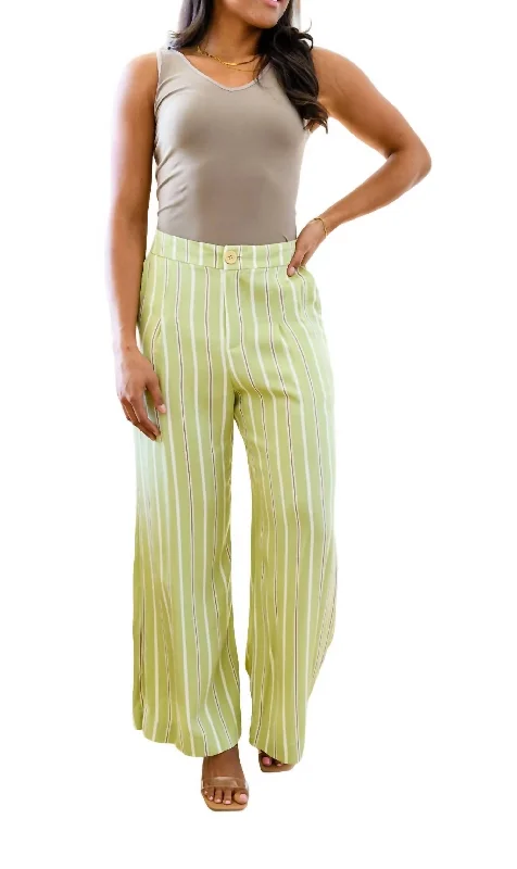 Never Underrated Striped Wide Leg Trousers In Lime Trousers Occasion Special