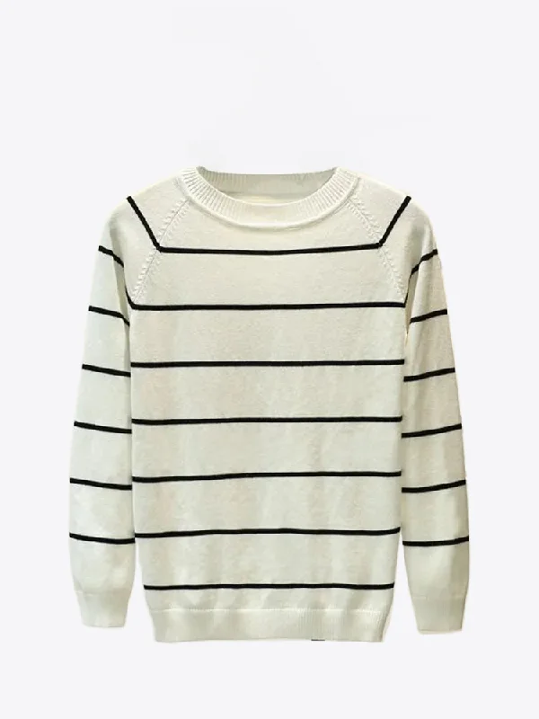 Snow Fields Long Sleeves Stripes Cotton VIscose Womens Sweater Terry Terry Cloth Terry Knit