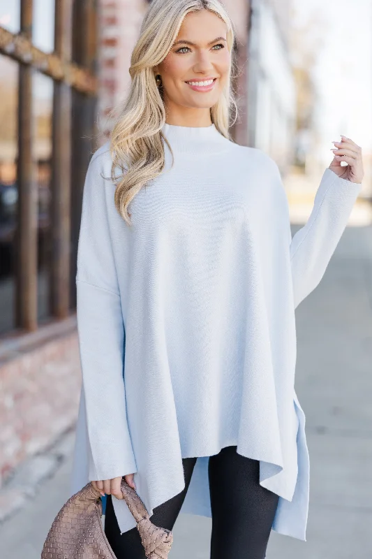 Going With You Light Blue Mock Neck Sweater Denim Fabric Leather Fabric Suede Fabric Going With You Light Blue Mock Neck Sweater Denim Fabric Leather Fabric Suede Fabric