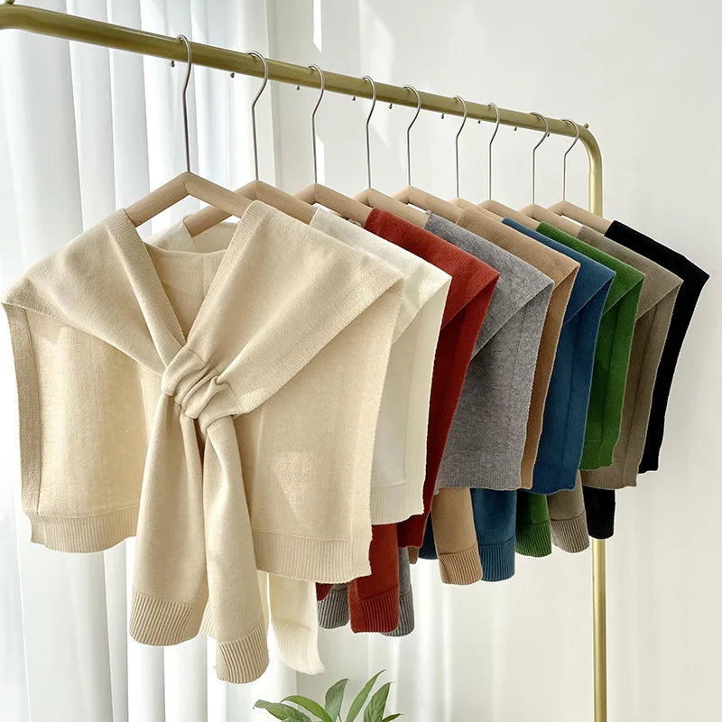 Knitted Solid Color Small Cross Shawl Women's Office Air-Conditioned Room Neck Guard Decorative Small Vest False Collar Cozy Woolen Shawl Cape