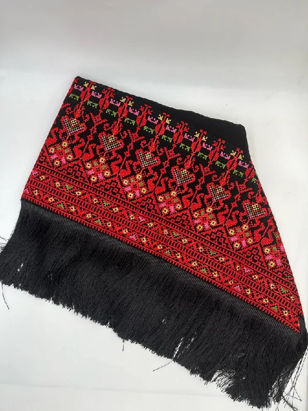 Black And Red Embroidered Shawl with Stylish Machine Embroidery Luxurious Cashmere Shawl Wrap