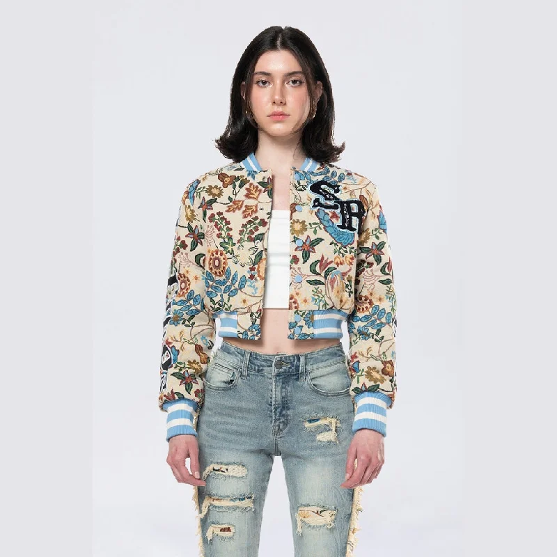 Cropped Tapestry Varsity Jacket - Botanic Quilted Jacket Puffer Jacket Insulated Jacket Cropped Tapestry Varsity Jacket - Botanic Quilted Jacket Puffer Jacket Insulated Jacket