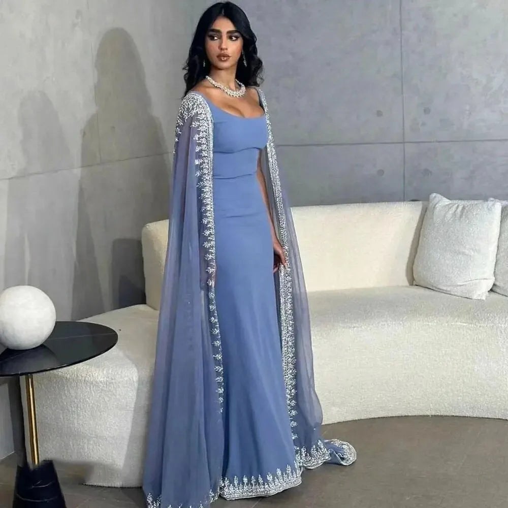 Wjczt Square collar Saudi Prom Dress Shawl SLeeves Evening Dress With Floor-Length Women Wedding Party Gowns 2024 Arabia CL-707 Comfortable Summer Shawl Wrap