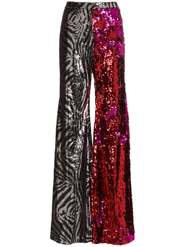zebra print and sequin embellished flared trousers Trousers fashionable trendy
