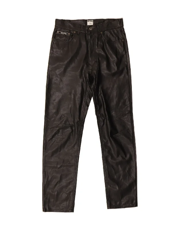 MOSCHINO Womens Straight Casual Trousers W30 L30 Black PVC Biker Trousers Leather Faux