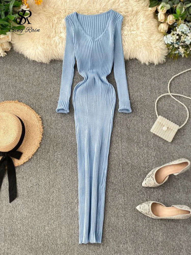 Yipinpay Women Autumn Knitted Dress V Neck Sexy Slim Elastic Oversized Basic Bodycon Long Dress Winter knit Warm Sweater Dresses Jersey Fabric Tulle Fabric Batik Fabric Yipinpay Women Autumn Knitted Dress V Neck Sexy Slim Elastic Oversized Basic Bodycon Long Dress Winter knit Warm Sweater Dresses Jersey Fabric Tulle Fabric Batik Fabric